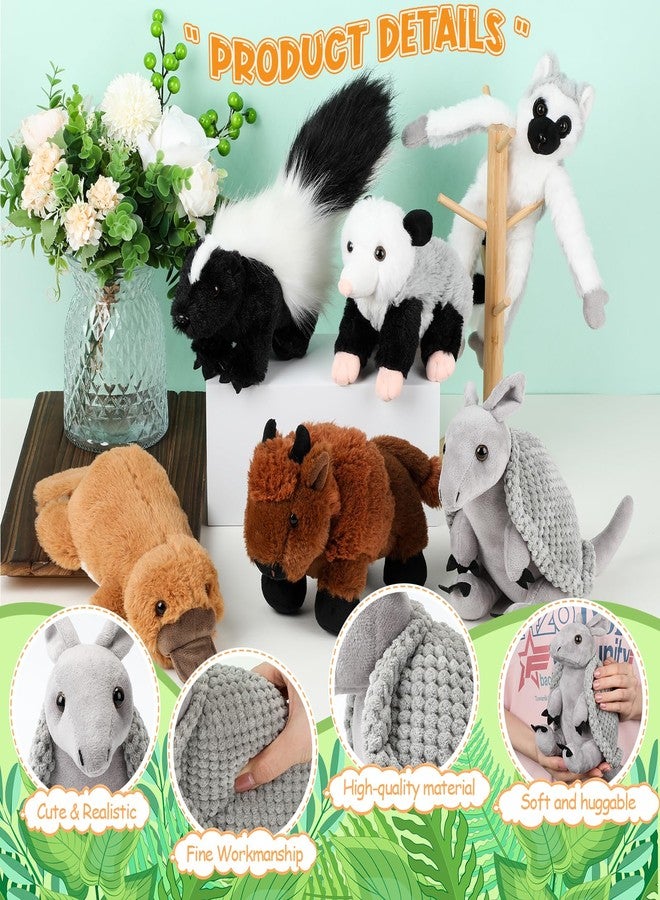 Jenaai 6 Pcs Safari Stuffed Animals Bulk 10 Inch Zoo Wild Plush Toys Set Armadillo Opossum Skunk Bison Lemur Stuffed Animals Valentines Day Gifts for School Classroom Students Prizes - Image 3